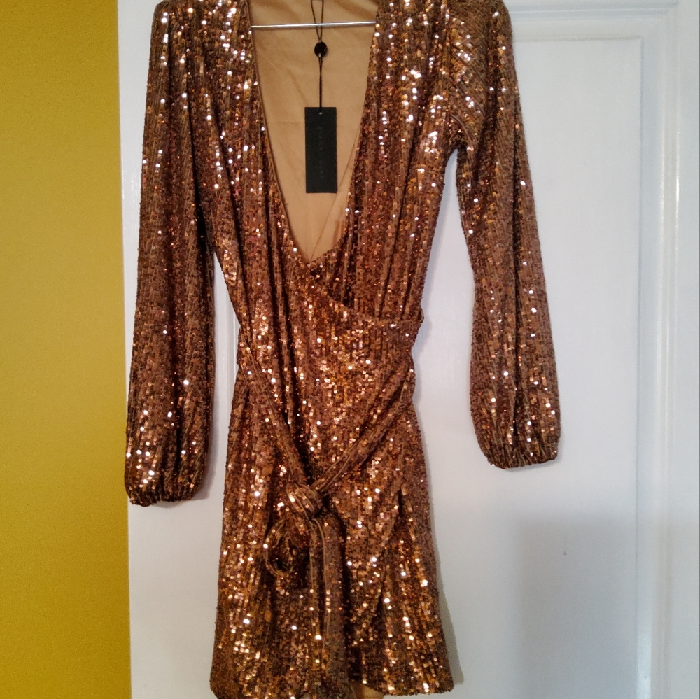 Sequin Wrap Dress - Gold